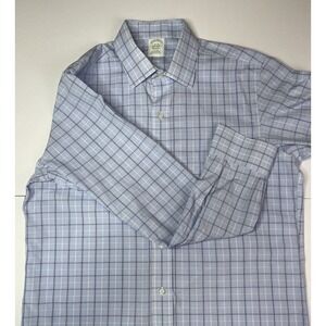 Brooks Brothers Shirt Mens 16-35‎  Blue Plaid Classic Dress Career  Corporate